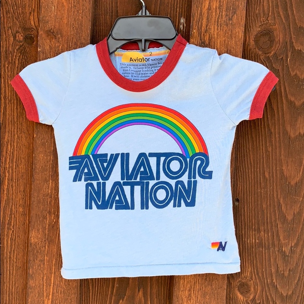 Aviator Nation Kids Ringer Tee Baby blue/red
